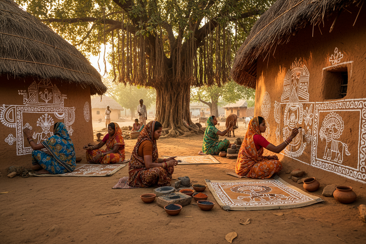 show artists doing art in rural india