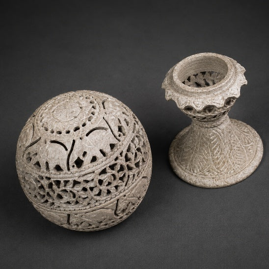 Soapstone Candle & Light Ball Stand